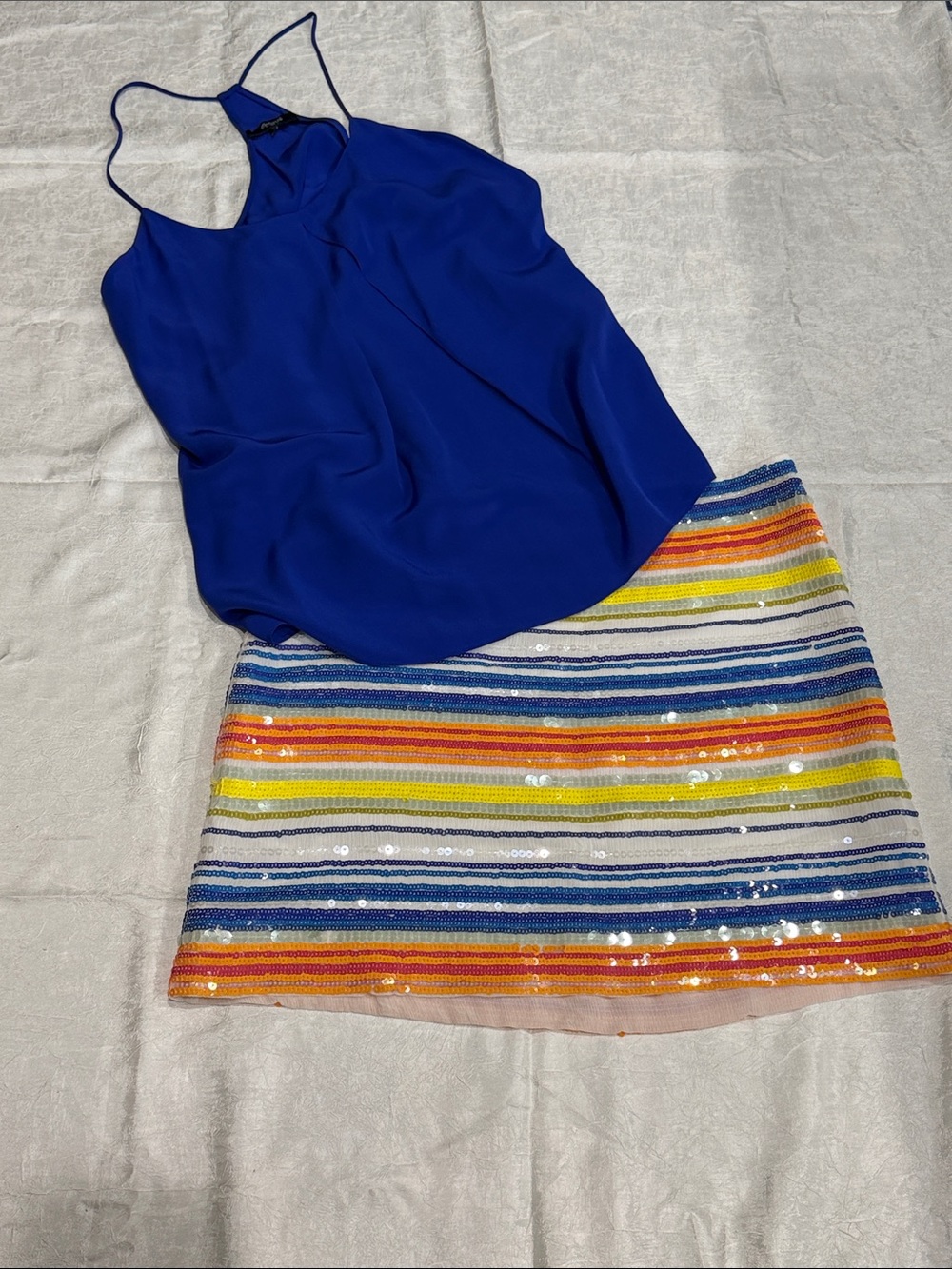 Vineyard Vines Sequin Rainbow Stripe Mini Skirt Silk Beaded Skirt Size 0 - Picture 4 of 8